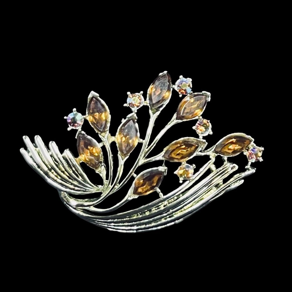 Star Gold Tone And Brown Rhinestone Brooch
